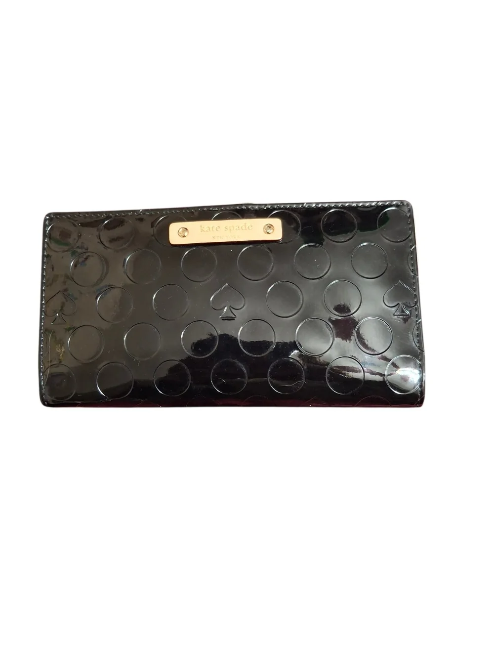 kate spade Black Patent Leather Dot Embossed Continental Slim Wallet